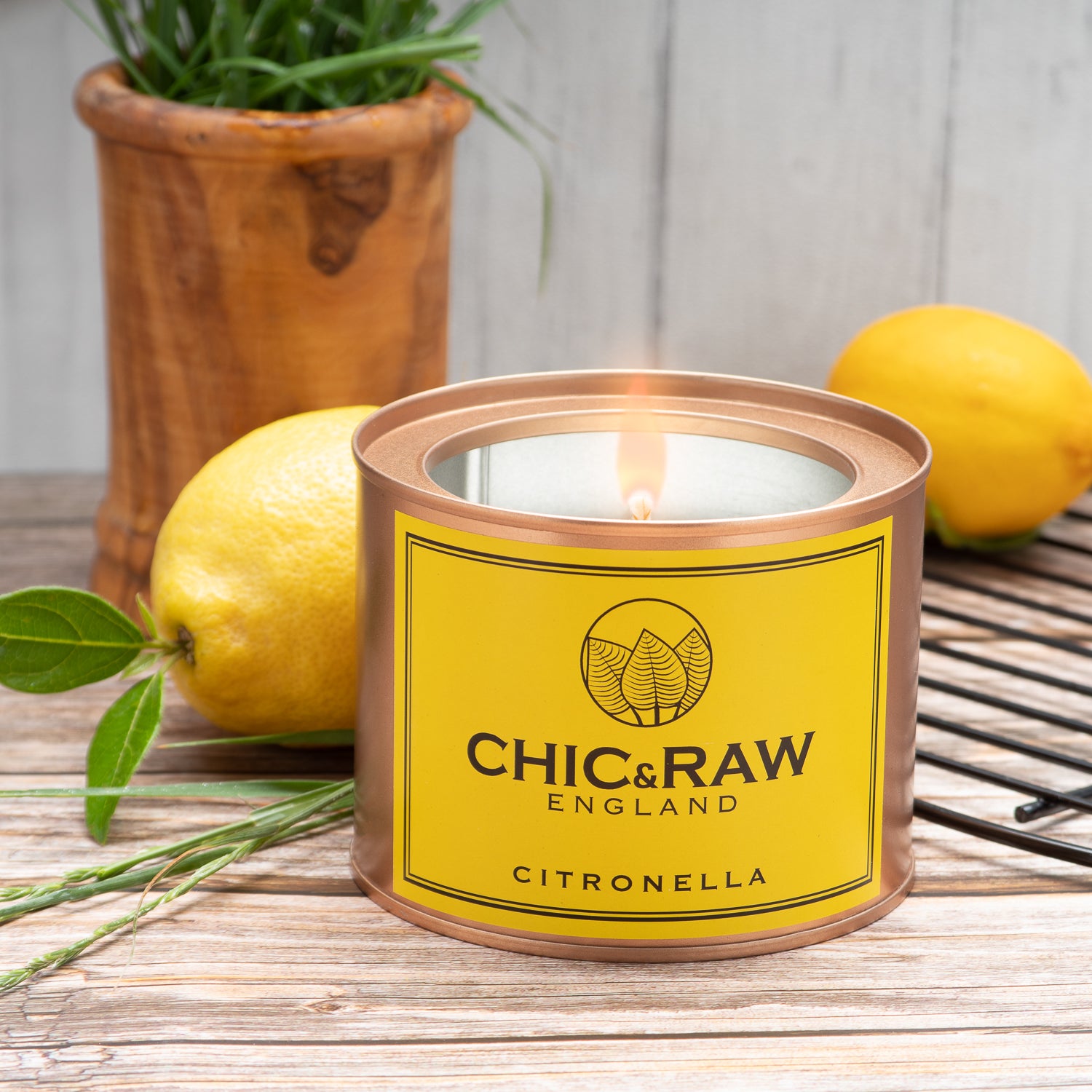 Close-up of citronella candle, organic soy wax, plant-based essential oils