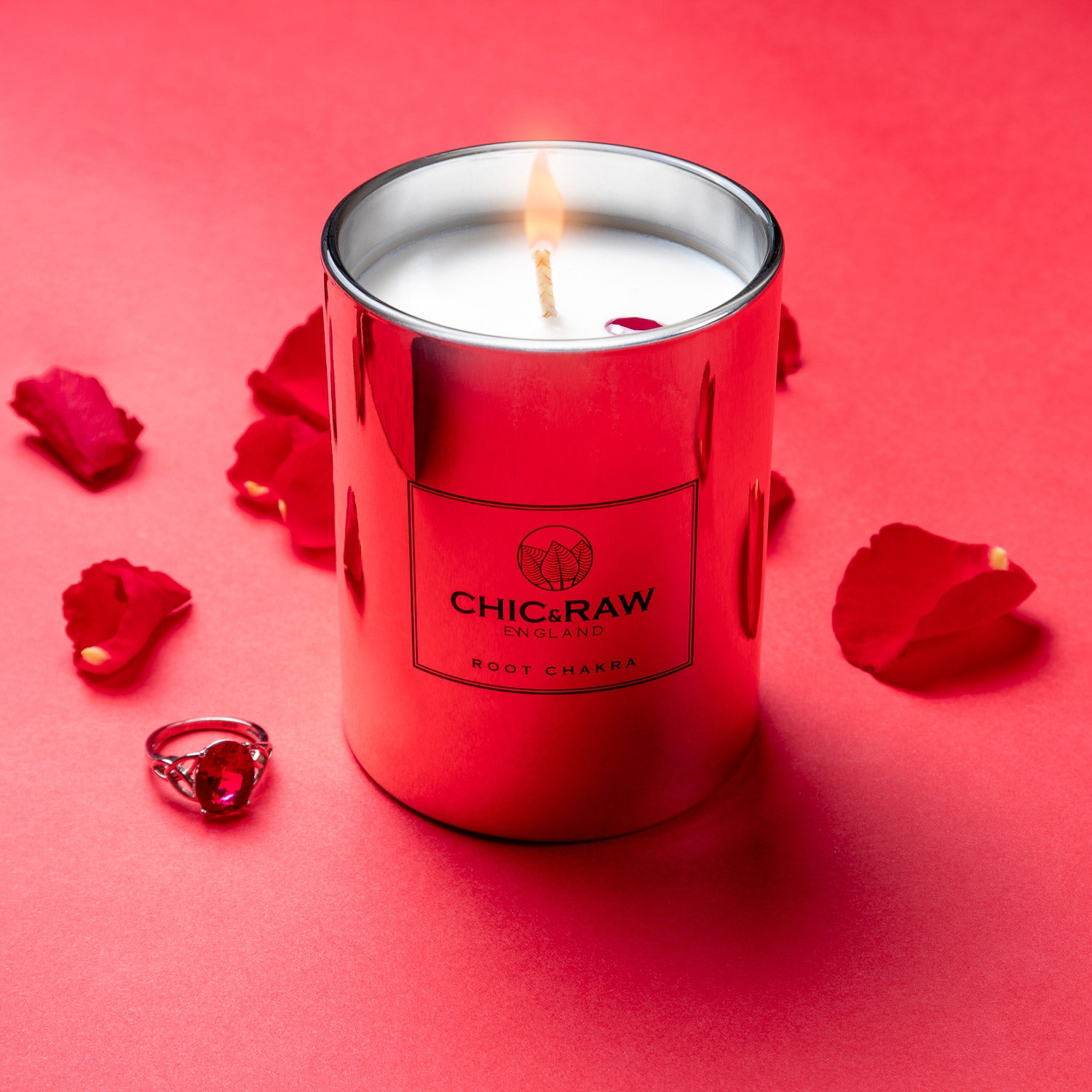 Ruby root chakra candle, luxury crystal candle, grounding energy