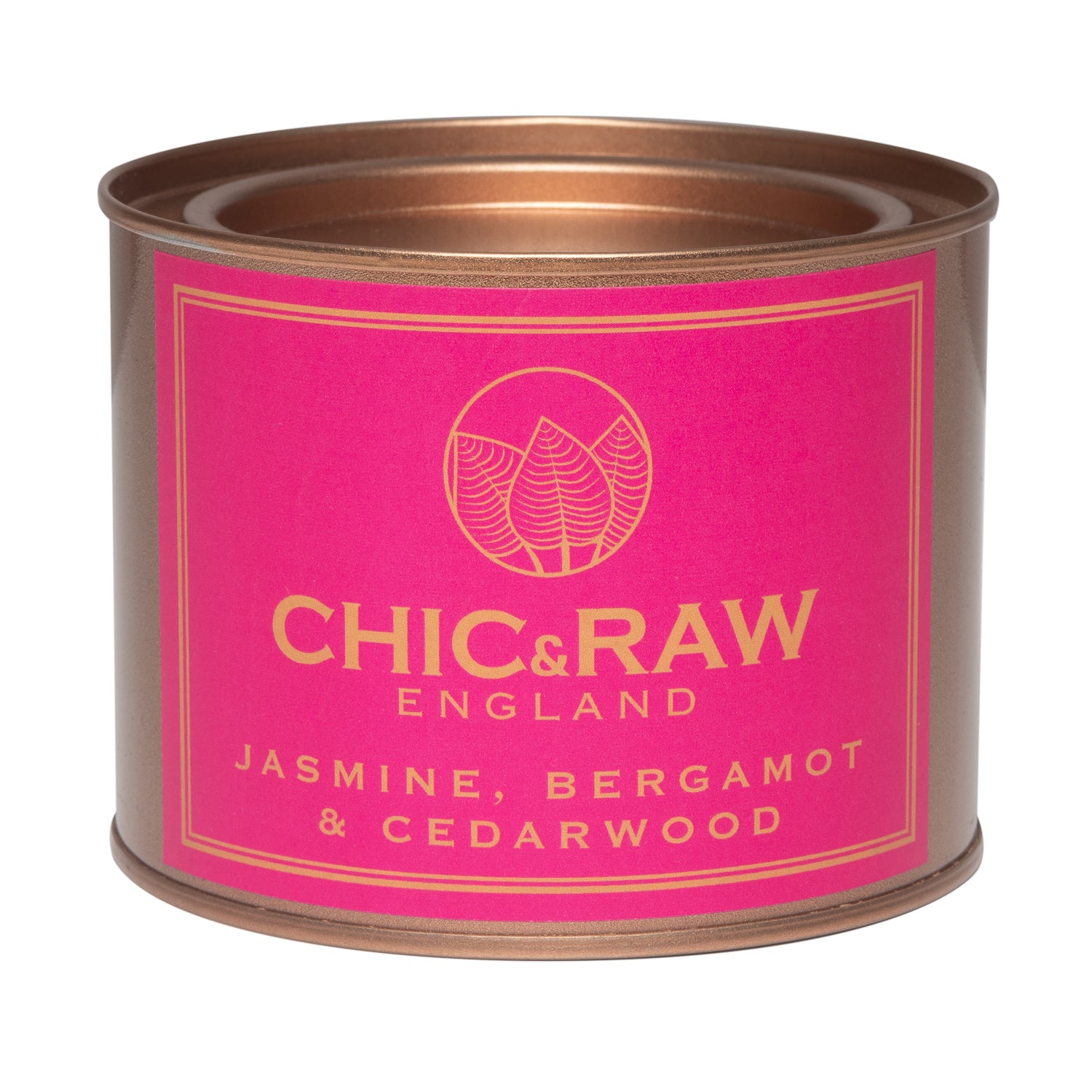 Close-up of jasmine bergamot cedarwood candle, organic soy wax