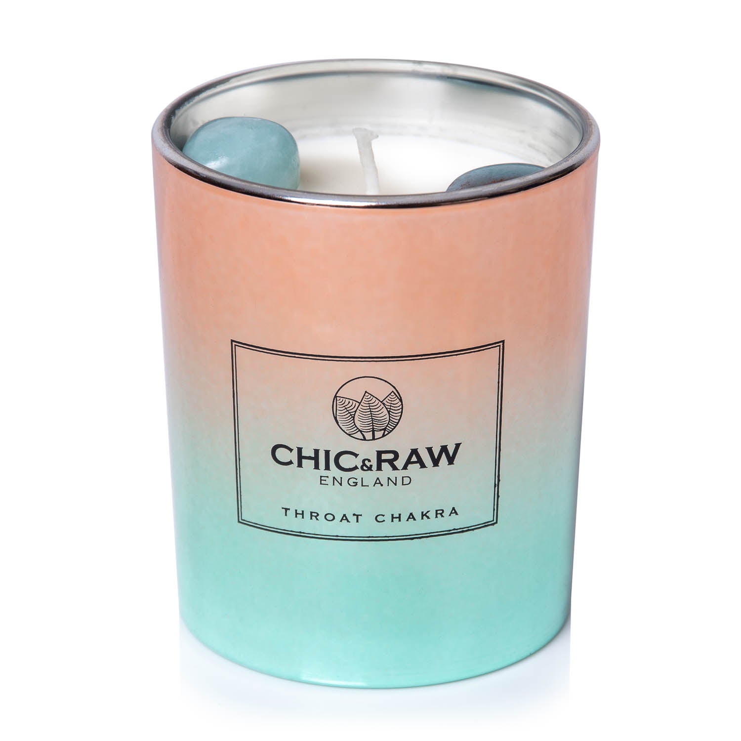 Aquamarine throat chakra candle, luxury crystal candle, communication aid